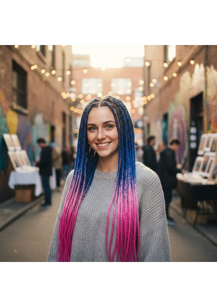 Afrika Örgüsü ve Rasta Için Sentetik Ombreli Saç / Mavi / Açık Pembe / Lila