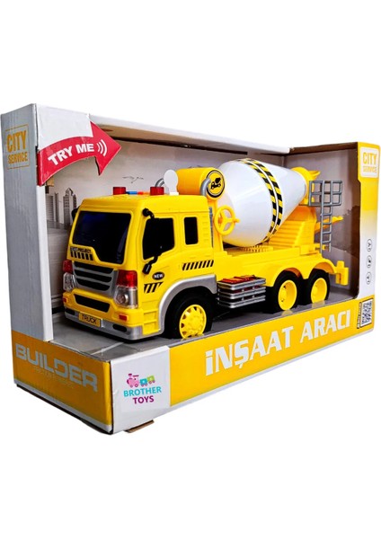 Inşaat Aracı Beton Mikseri Mikser Sesli Işıklı Sirenli Oyuncak Araba 28 Cm.