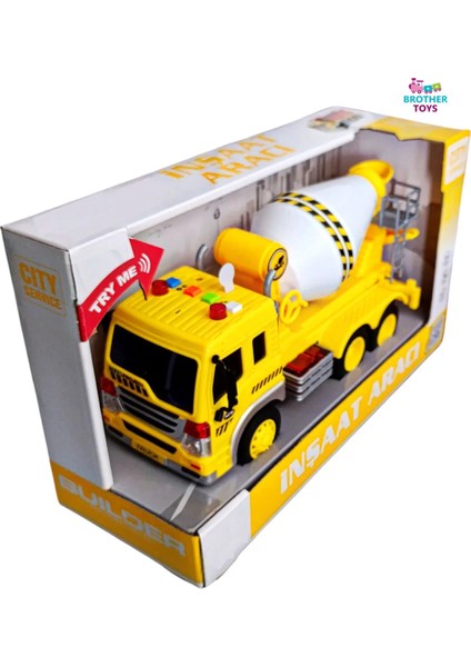 Inşaat Aracı Beton Mikseri Mikser Sesli Işıklı Sirenli Oyuncak Araba 28 Cm. modelleri