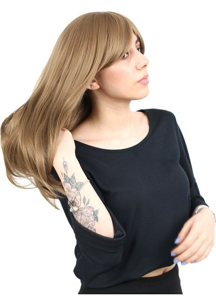 Düz Perçemli Orta Boy Fiber Sentetik Peruk / Bebek Kumralı fiyatları