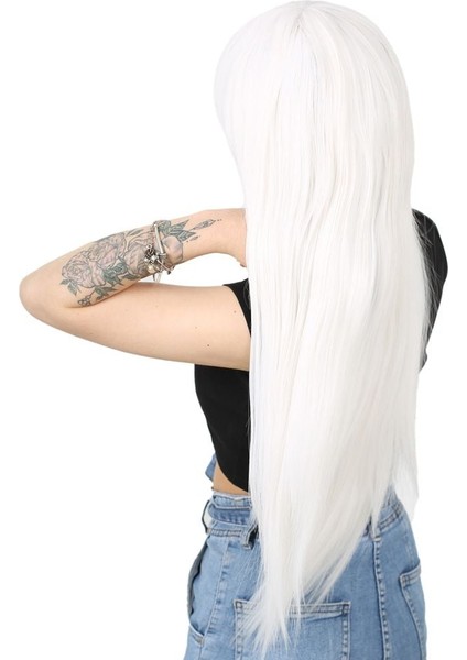 Uzun Kahküllü Fiber Sentetik Peruk / Beyaz modelleri