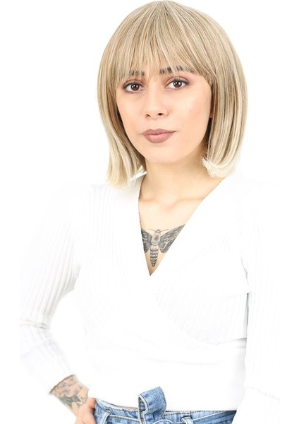 Küt Kahküllü Fiber Sentetik Peruk / Karamel / Platin Röfleli