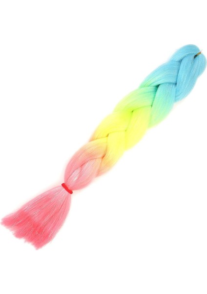 Simli Açık Mavi / Neon Sarı / Pembe Ombreli Örgülük Saç 100 Gr.