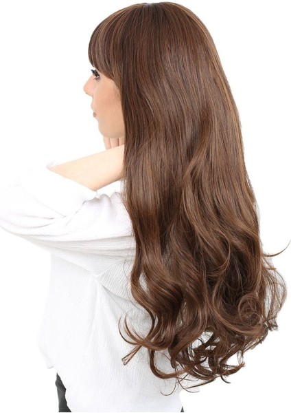 Kahküllü Uzun Dalgalı Fiber Sentetik Peruk / Kahve Karamel fırsatları