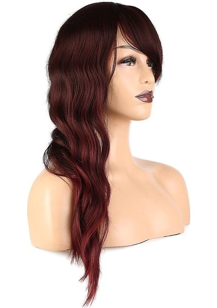 Dalgalı Perçemli Fiber Sentetik Orta Boy Peruk / Kızıl Kahve modelleri