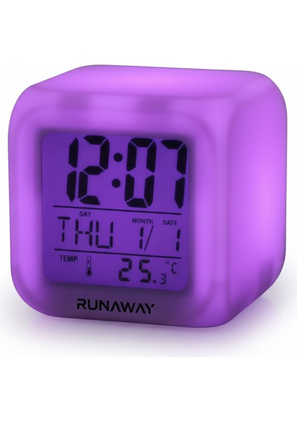 Renk Değiştiren Alarmlı Dijital Küp Saat 7 Renk Dokunmatik Müzikli Alarm