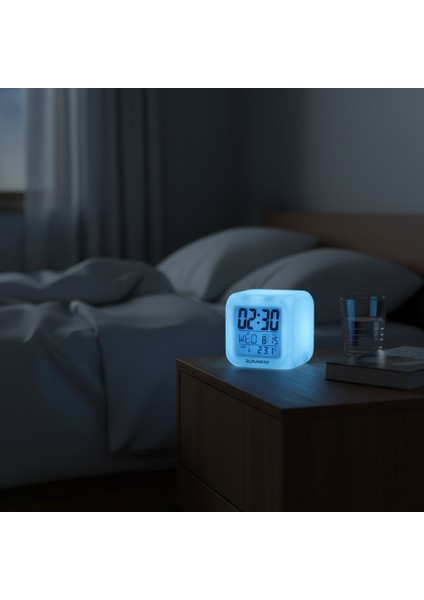 Renk Değiştiren Alarmlı Dijital Küp Saat 7 Renk Dokunmatik Müzikli Alarm fırsatları