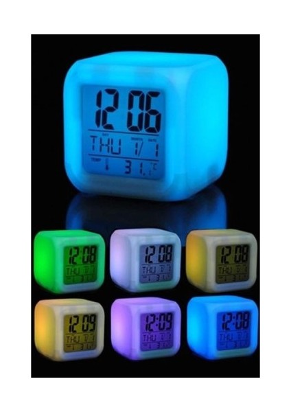 Renk Değiştiren Alarmlı Dijital Küp Saat 7 Renk Dokunmatik Müzikli Alarm