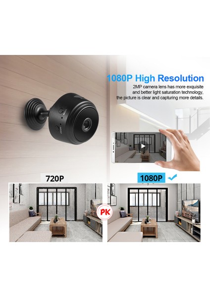 A9 1080P Mini Wifi Kamera Gece Görüşlü Hareket Sensörlü Mini Dv Siyah. Mini Kamera.