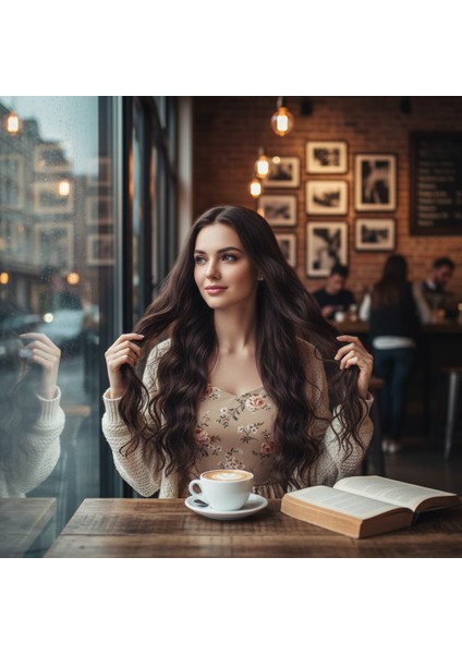 Uzun Su Dalgası Fiber Sentetik Peruk / Kızıl Kahve