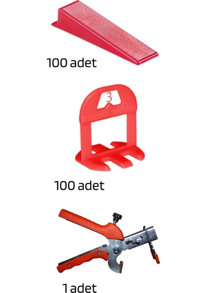 Seramik Seviye Tespit Derz Artısı Uygulama SETI(100 Seviye Artısı 3 Mm, 100 S.takoz, 1 M. Pense