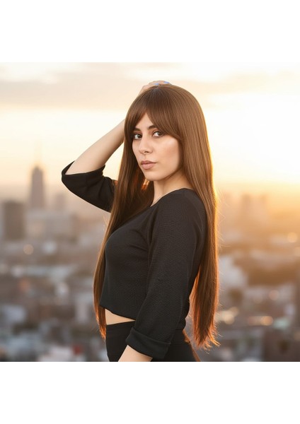 Fiber Sentetik Uzun Düz Kahküllü Peruk / Kumral