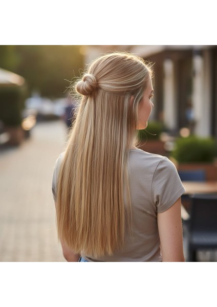 Fiber Sentetik Düz Yarım Ay + 2 Yan Çıt Çıt / Karamel Platin Röfleli