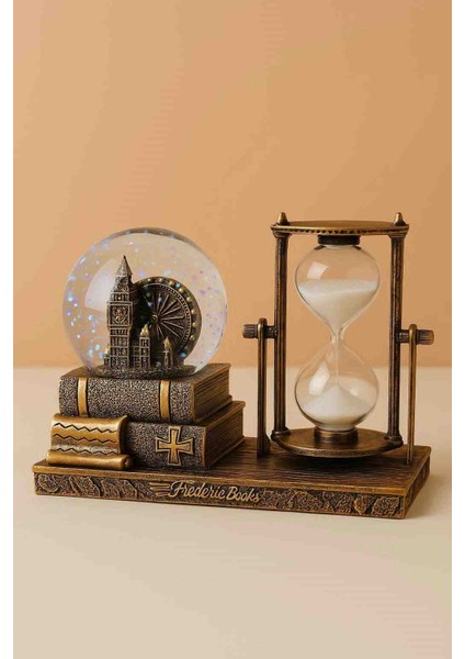 Kar Küresi & Kum Saati Ikisi Bir Arada Özel Seri Vintage Tasarım + Işıklı Pilli Mega Boy Dekoratif Hediyelik Eşya