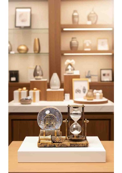 Kar Küresi & Kum Saati Ikisi Bir Arada Özel Seri Vintage Tasarım + Işıklı Pilli Mega Boy Dekoratif Hediyelik Eşya fiyatları