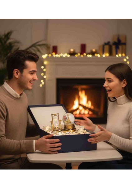 Kar Küresi & Kum Saati Ikisi Bir Arada Özel Seri Vintage Tasarım + Işıklı Pilli Mega Boy Dekoratif Hediyelik Eşya modelleri