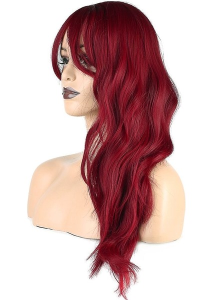 Dalgalı Perçemli Fiber Sentetik Orta Boy Peruk / Kızıl fırsatları