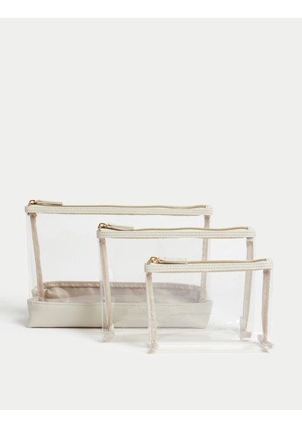 3'lü Şeffaf Makyaj Çantası Seti