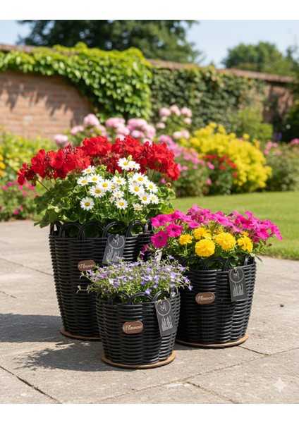 Premium Siyah Renk 3'lü Saksılık Seti