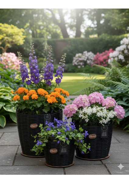 Premium Siyah Renk 3'lü Saksılık Seti fiyatları