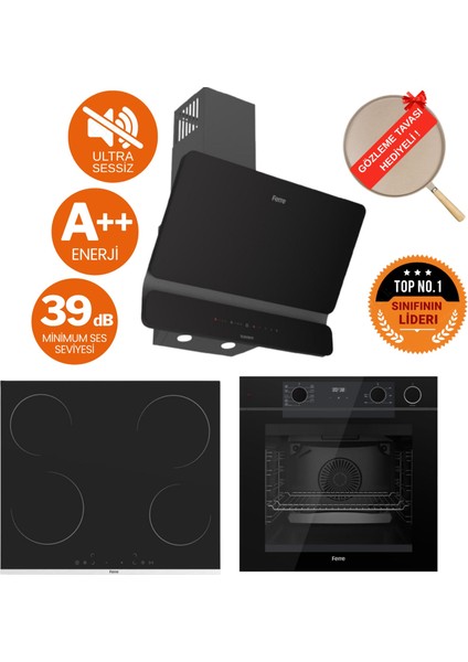 Fryart&buharlı Bodiy Sessiz Davlumbaz Elektrikli Siyah Ank. Set (D080-SA + MS261 + QEP64CS)