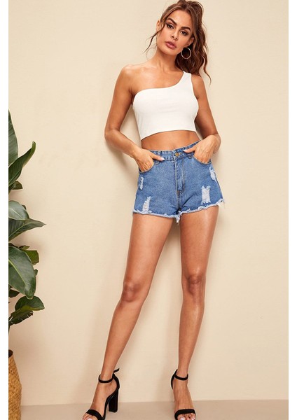 Kadın Beyaz Tek Omuz Crop Büstiyer fiyatları