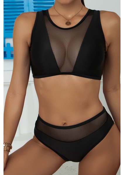 Kadın Siyah Tül Detaylı Yüksek Bel Sütyen Takımı fiyatları