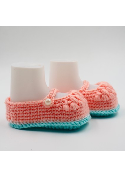 Yeşilli Yavruağzı Tığ Işi Bebek Bere-Patik Takım