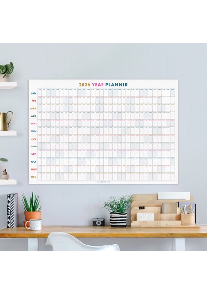2026 Yıllık Planlayıcı Duvar Takvimi, 2026 Yıllık Duvar Takvimi, Rengarenk Minimalist Tasarım