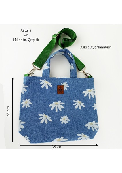 El Yapımı Papatya Baskılı Kot Çanta - Bahar Esintili ve Kullanışlı fiyatları