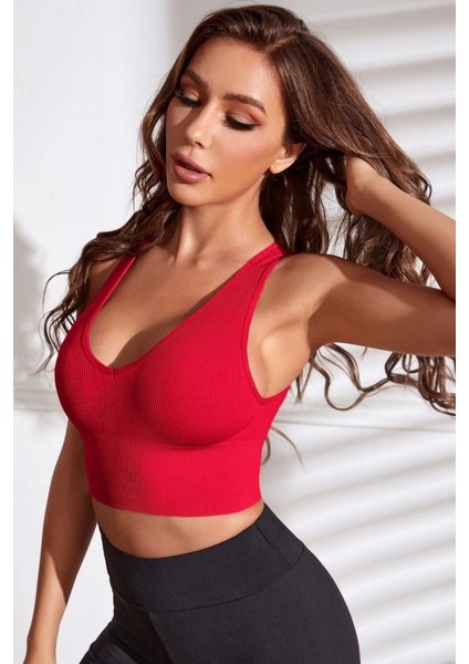 Kadın Kırmızı Derin Göğüs Dekolteli Şık Crop Top Bluz fiyatları