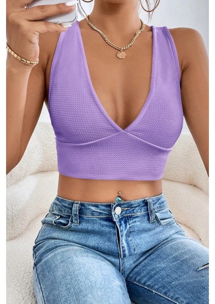 Kadın Siyah Çapraz Sırt Detaylı Şık Crop Top Büstiyer