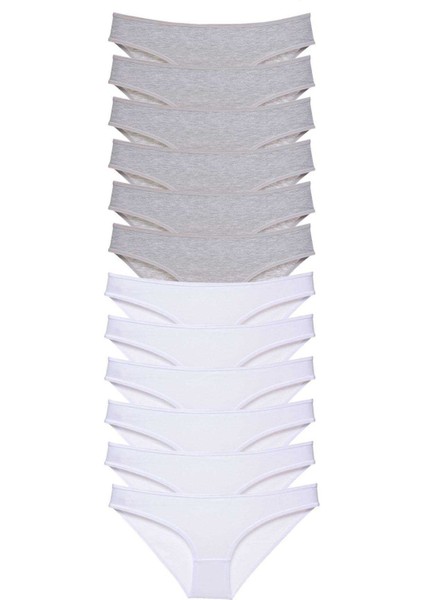 12 Adet Süper Eko Set Likralı Kadın Slip Külot Gri Beyaz