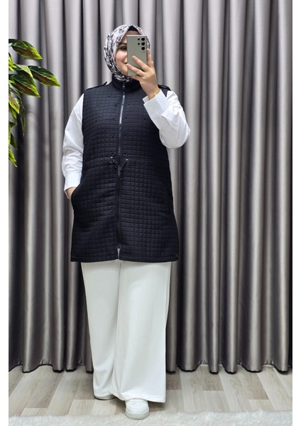 Kadın Giyim Büyük Beden Inci Detay Kapitone Yelek