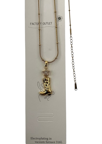 316L Altın Renk Çelik Kovboy Çizme Kolye Gold Renk Kadın Çelik Kolye Yıldız Taşlı Trend Çelik Kolye Altın Çelik Kolye, 316L Çelik Kolye, Yıldız Taşlı Kolye, Kovboy Çizme Kolye, Trend Kolye Kadın Kolye fırsatları