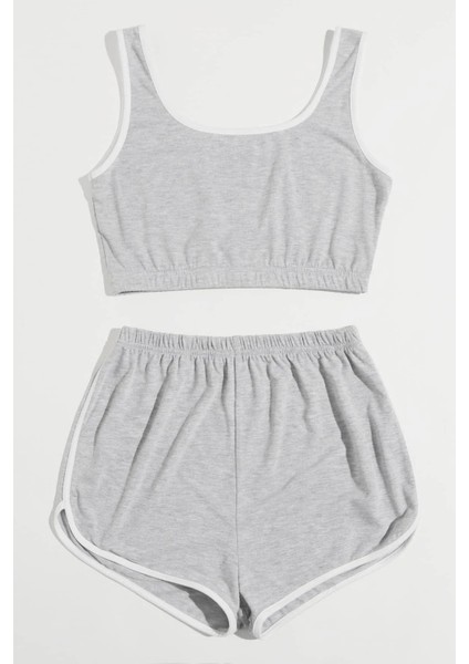 Kadın Gri Askılı Crop Top ve Şortlu Gecelik Takım modelleri