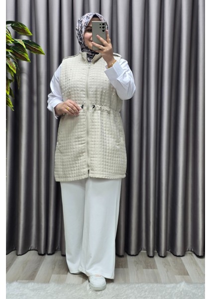 Kadın Giyim Büyük Beden Inci Detay Kapitone Yelek