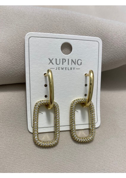 Xuping küpe 14K Altın Kaplama Hediyelik Suya Dayanıklı Kadın Küpe Gold Büyük Ataç Küpe Şık ve Modern Taşlı Zarif Küpe Parlak Görünüm Minimal Gold Günlük Özel Gün Için Ideal