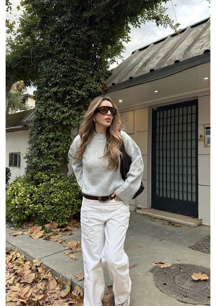 Gri Bisiklet Yaka Basic Kazak - 2217 modelleri