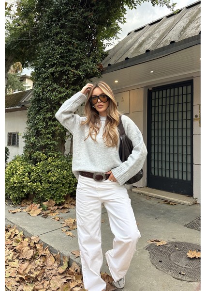 Gri Bisiklet Yaka Basic Kazak - 2217 fırsatları