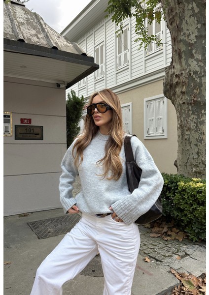 Gri Bisiklet Yaka Basic Kazak - 2217 indirimleri