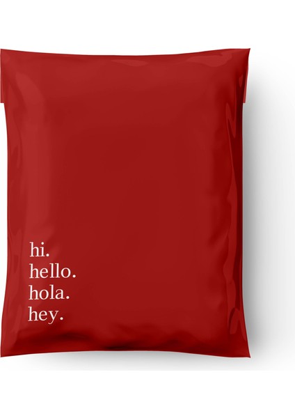 Kargo Poşeti Renkli - 35X45 cm - Kırmızı - 100 Adet ' Hi-Hello-Hola-Hey ' Baskılı