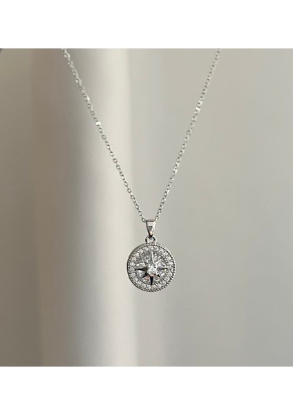 316L Paslanmaz Çelik Kadın Kolye Pusula Yıldız Taşlı Yuvarlak Medallion Suya Dayanıklı Şık Zarif Çelik Kolye 316L Çelik Kolye Kadın Gümüş Renk Çelik Kolye Taşlı Kolye Suya Dayanıklı Kolye Yıldız Kolye modelleri