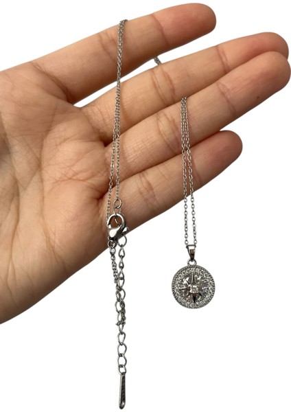 316L Paslanmaz Çelik Kadın Kolye Pusula Yıldız Taşlı Yuvarlak Medallion Suya Dayanıklı Şık Zarif Çelik Kolye 316L Çelik Kolye Kadın Gümüş Renk Çelik Kolye Taşlı Kolye Suya Dayanıklı Kolye Yıldız Kolye