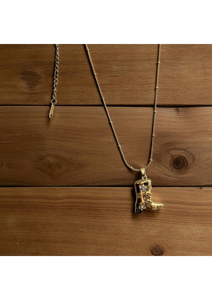 316L Altın Renk Çelik Kovboy Çizme Kolye Kadın Çelik Kolye Wastern Tarz Kolye Gold Renk Kolye Çiçek Desenli Trend Kadın Kolye Çelik Kolye Gold Kolye Kovboy Kolye Kadın Kolye Çizme Model 316L Çelik