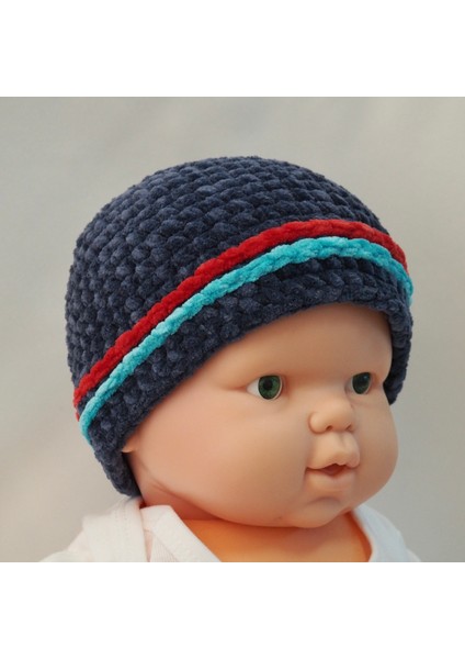 Kırmızılı Lacivert Tığ Işi Bebek Bere-Patik Takım fırsatları