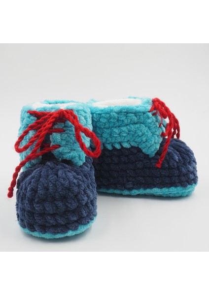 Kırmızılı Lacivert Tığ Işi Bebek Bere-Patik Takım indirimleri