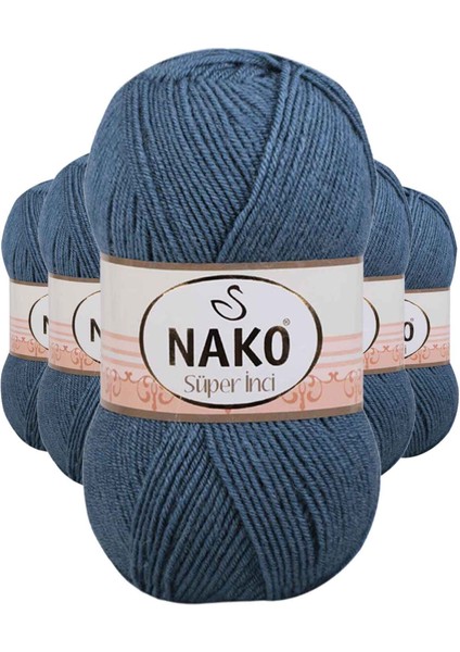 5 Adet Süper Inci El Örgü Ipi 100 gr Fırtına Mavi 185