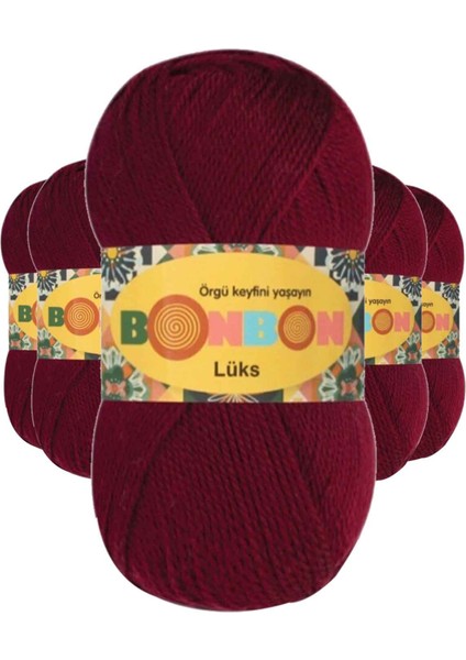 5 Adet Lüks Patik Ipi Yünü Bordo 98220