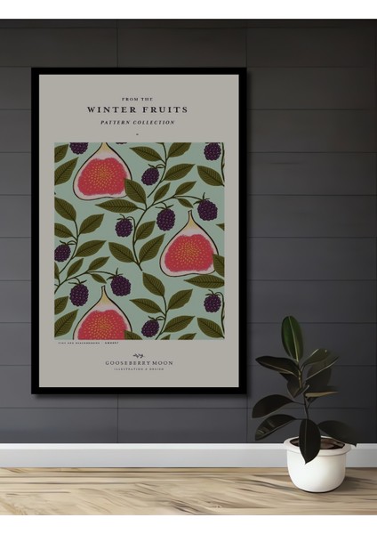 Çerçeve Görünümlü Karakalem Incelikli Meyve Motifleri Dekoratif Ahşap Mdf Tablo Dikdörtgen Tablo